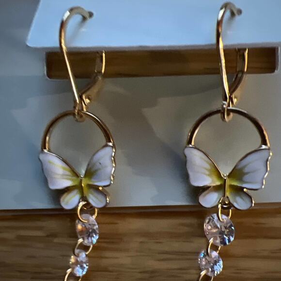 Lonna & Lilly Gold Tone Crystal Butterfly Drop Earrings New - Picture 2 of 4